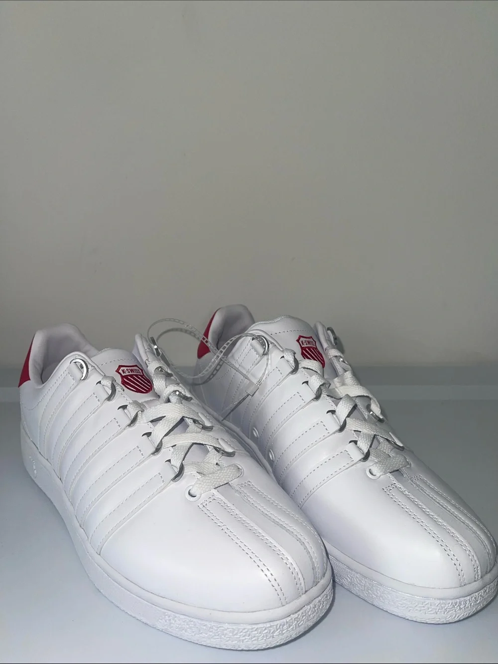 K-Swiss Men's White Sneakers with Red Heel Tab